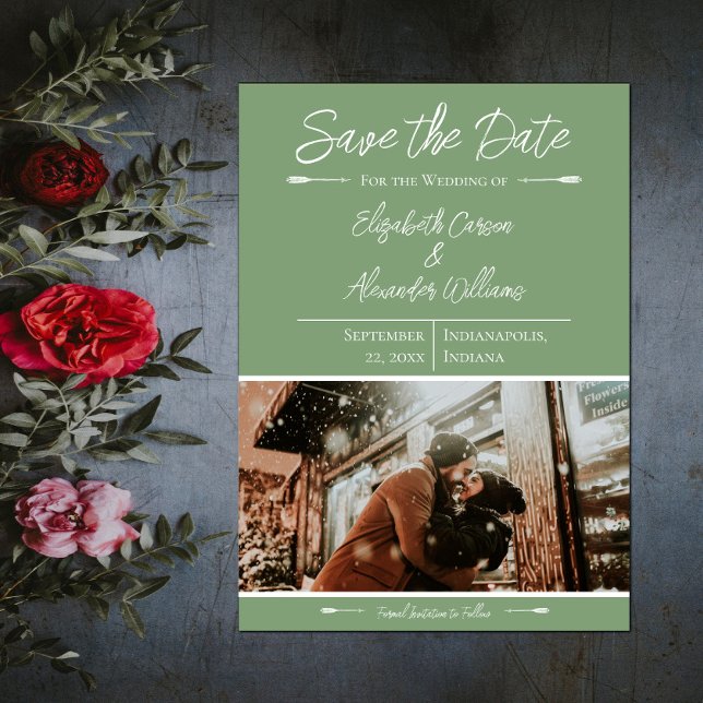 Modernes Foto Save the Date | Moss Green (Modern Photo Save the Date - Moss Green)