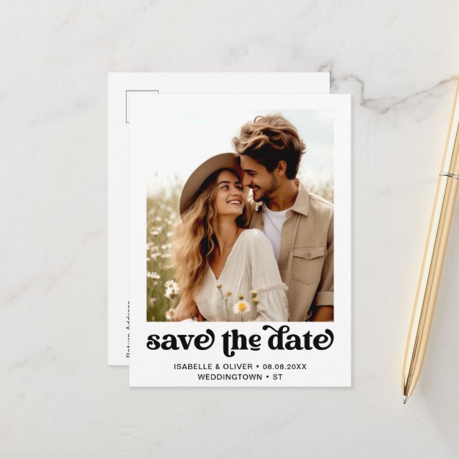 Modernes Foto Save the Date Postkarte (Vorderseite/Rückseite Beispiel)