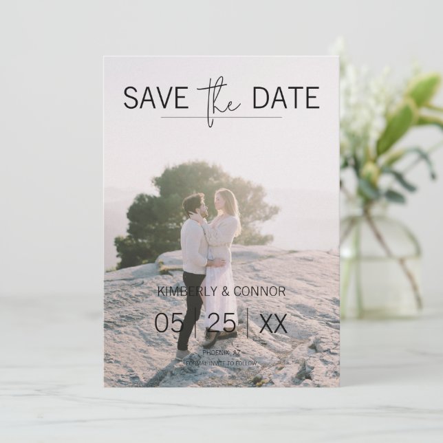 Modernes Foto Save the Date | Schwarz (Stehend Vorderseite)