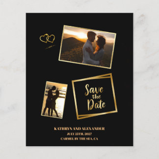 Modernes Foto Save the Date Schwarz und Gold Luxus