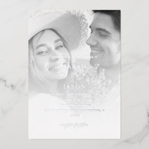 Modernes Foto Schwarz & Weiß 7 Vertikale Hochzeit  Folieneinladung