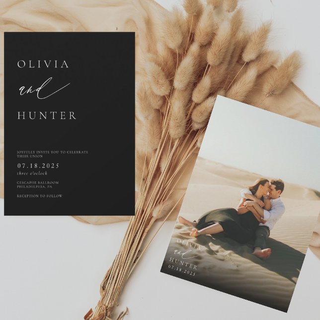 Modernes Foto Schwarz & Weiß Hochzeit Einladung (Von Creator hochgeladen)