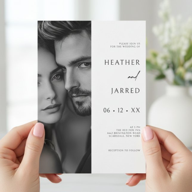 Modernes Foto Schwarz-Weiß-QR-Hochzeitsstift Einladung (Von Creator hochgeladen)