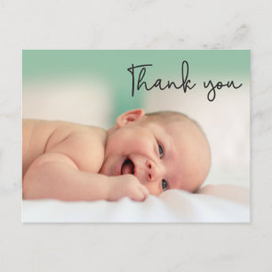 Modernes Foto Script Baby Vielen Dank Ankündigungspostkarte