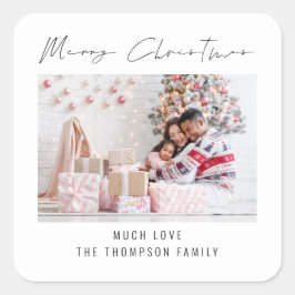 Modernes Foto Script Frohe Weihnachten Quadratischer Aufkleber