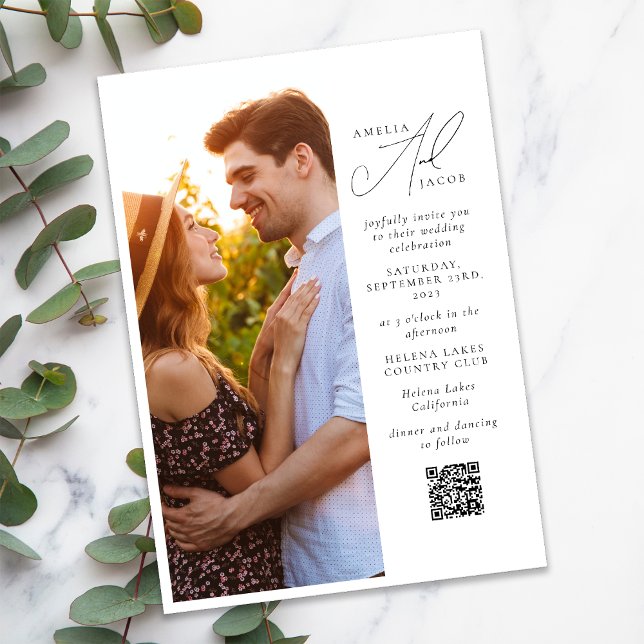 Modernes Foto Script QR Code Hochzeit Einladung (Von Creator hochgeladen)