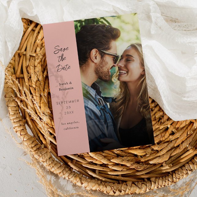 Modernes Foto & Side Save the Date - Dusty Rose Einladung (Von Creator hochgeladen)