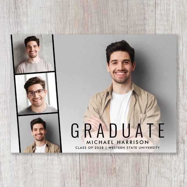 Modernes Foto Strip Einfaches Abschluss Ankündigung (Cherish the milestone: share your graduate's achievement with a custom photo graduation announcement)