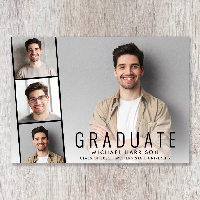 Modernes Foto Strip Einfaches Abschluss Ankündigung (Cherish the milestone: share your graduate's achievement with a custom photo graduation announcement)