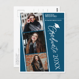 Modernes Foto Strips Blue Abschluss Ankündigung Postkarte