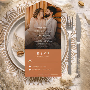 Modernes Foto Terracotta Einfache UAWG Hochzeit All In One Einladung
