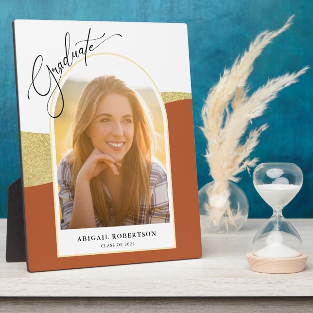 Modernes Foto Terracotta & Gold Abschluss Fotoplatte (Seite)