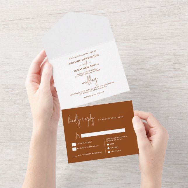 Modernes Foto Terracotta Rost Hochzeit All In One Einladung (Abreißen)
