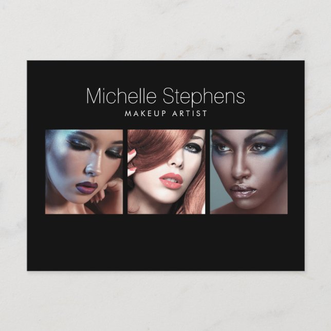 Modernes Foto Trio für Makeup Artists Black Postkarte (Vorderseite)