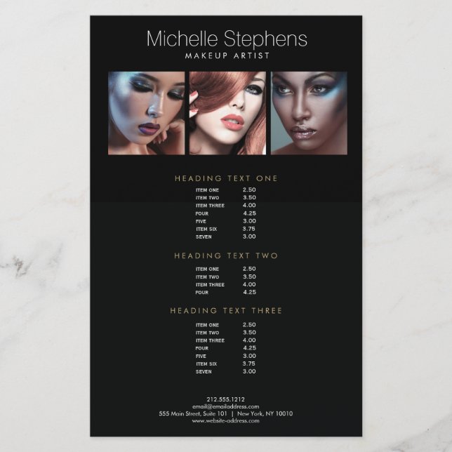 Modernes Foto Trio Makeup Artists Schwarze Preisli Flyer (Vorne)