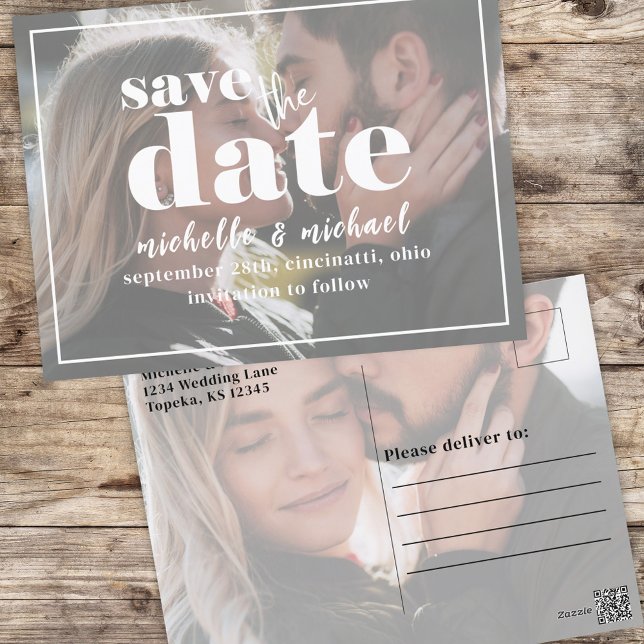 Modernes Foto Typografie fett Einfach Minimalistis Postkarte (A Save the date photo postcard template)