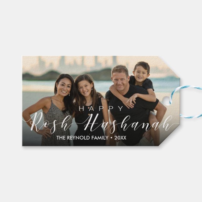 Modernes Foto Typografie Rosh Hashanah Neujahr Geschenkanhänger (Vorderseite (Horizontal))