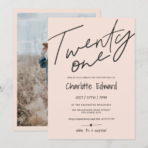 Modernes Foto überrascht 21. Geburtstag rot pink Einladung