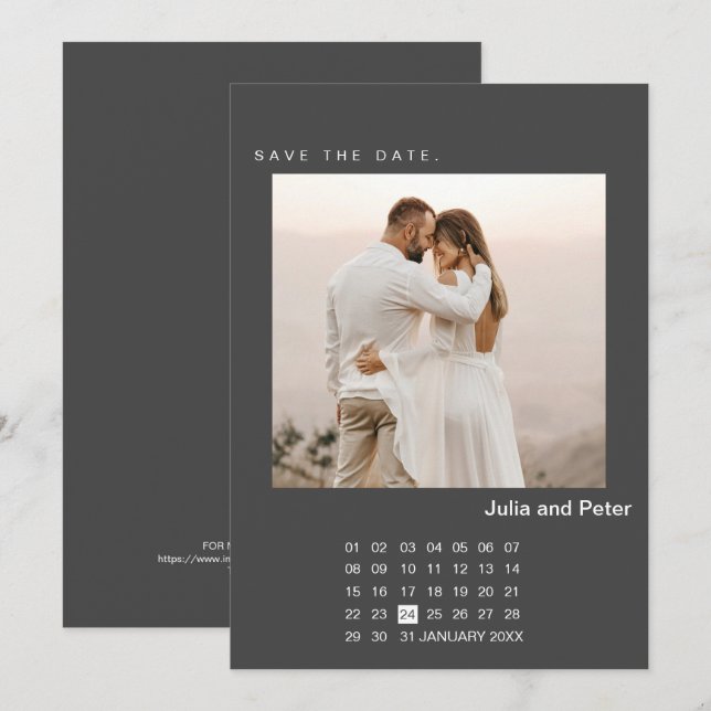 Modernes Foto und Kalender Save the Date Einladung (Vorne/Hinten)