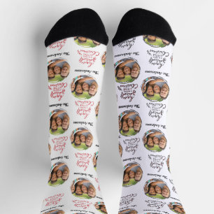 Modernes Foto und Name frohe Weihnachten Socken