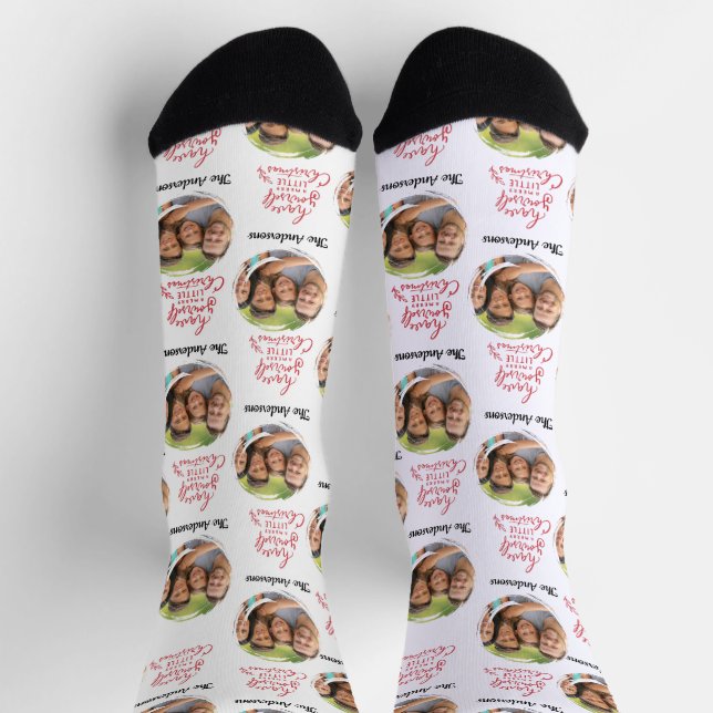 Modernes Foto und Name frohe Weihnachten Socken (Oben)