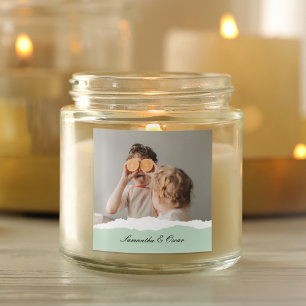 Modernes Foto und Personalisierter Name Minze Gesc Quadratischer Aufkleber