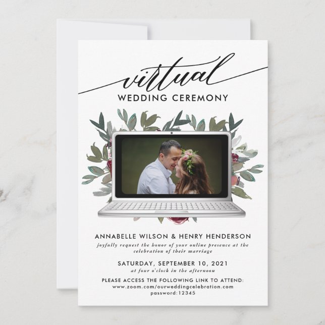 Modernes Foto Virtual Wedding Zeremonie Einladung (Vorderseite)