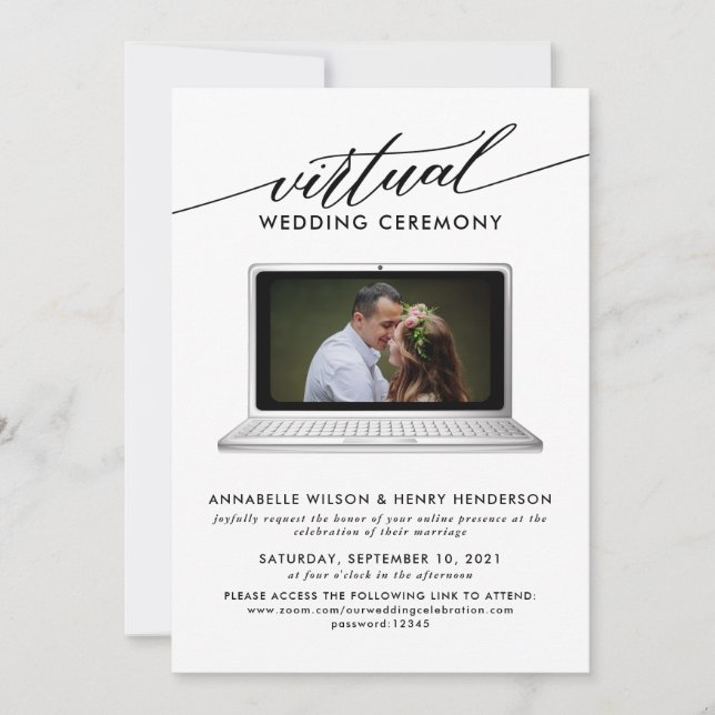 Modernes Foto Virtual Wedding Zeremonie Einladung (Vorderseite)