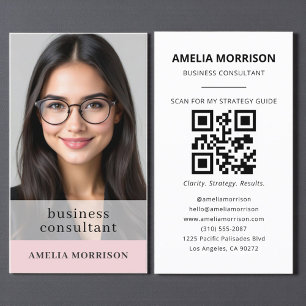 Modernes Foto von Blush Pink Consultant QR Code Visitenkarte