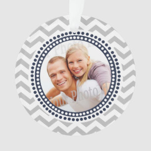 Modernes Foto von Zigzag und Dots Navy Blue Ornament