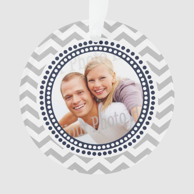 Modernes Foto von Zigzag und Dots Navy Blue Ornament (Vorderseite)