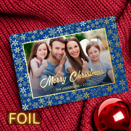 Modernes Foto Weihnachten elegante Schneeflocke bl Folien Feiertagskarte