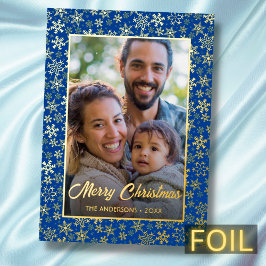 Modernes Foto Weihnachten elegante Schneeflocke bl Folien Feiertagskarte