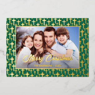 Modernes Foto Weihnachten Jesus kreuzen grün elega Folien Feiertagskarte