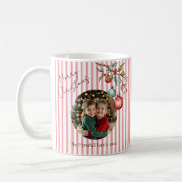Modernes Foto Weihnachten Preppy Pink Strip Kaffeetasse