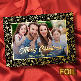 Modernes Foto Weihnachten - Schwarz und Gold Folien Feiertagskarte