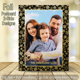 Modernes Foto Weihnachten - Schwarz und Gold Folien Feiertagspostkarte