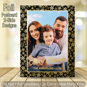 Modernes Foto Weihnachten - Schwarz und Gold Folien Feiertagspostkarte