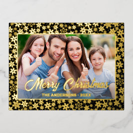 Modernes Foto Weihnachten - Schwarz und Gold Folien Feiertagspostkarte