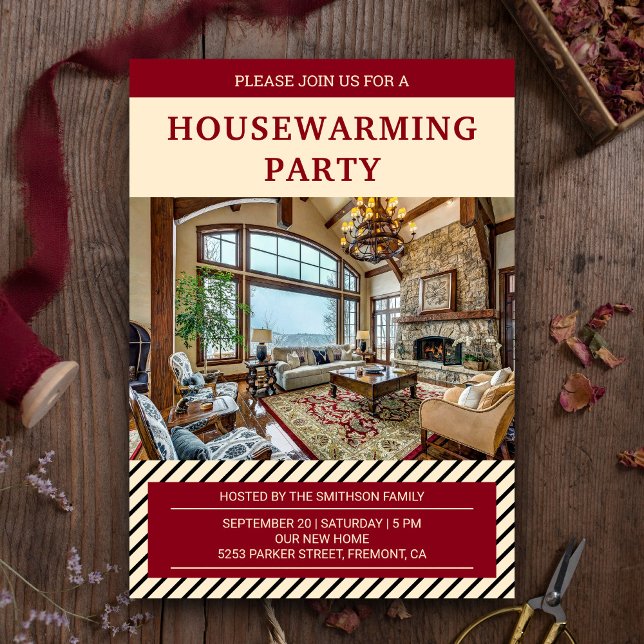 Modernes Foto zum Party in Rot und Beige Einladung (Von Creator hochgeladen)