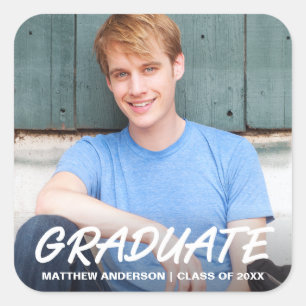 Modernes Foto zur Ankündigung Cooler Abschluss Quadratischer Aufkleber