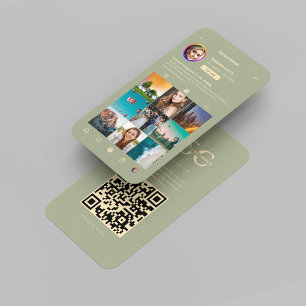 Modernes Fotograf Sage Green Instagram Grid Visitenkarte