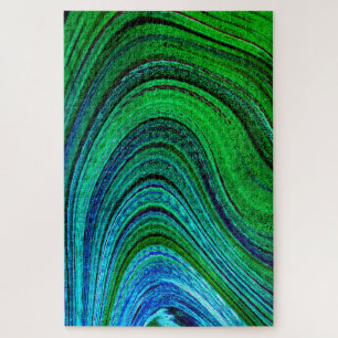 Modernes Fraktal Art Waves Wavy Green Blue Abstrak Puzzle