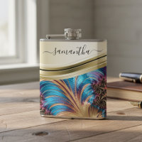 Modernes Fraktal Blue Gold Handgeschriebener Name