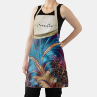 Modernes Fraktal Blue Gold Handgeschriebener Name