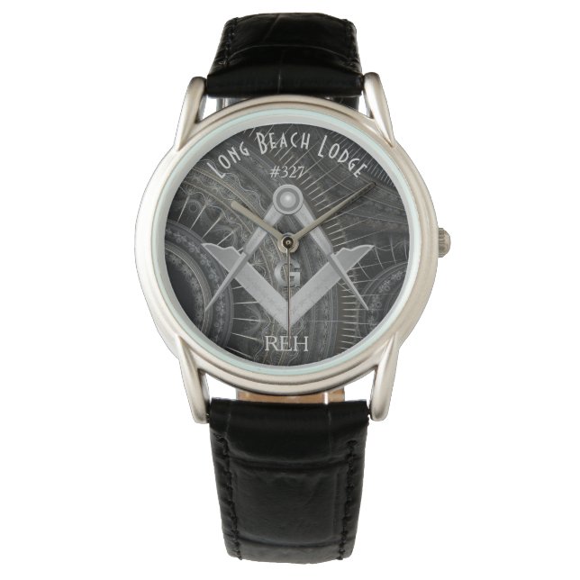 Modernes Fraktal Masonic Mit Monogramm Watch Armbanduhr (Vorderseite)