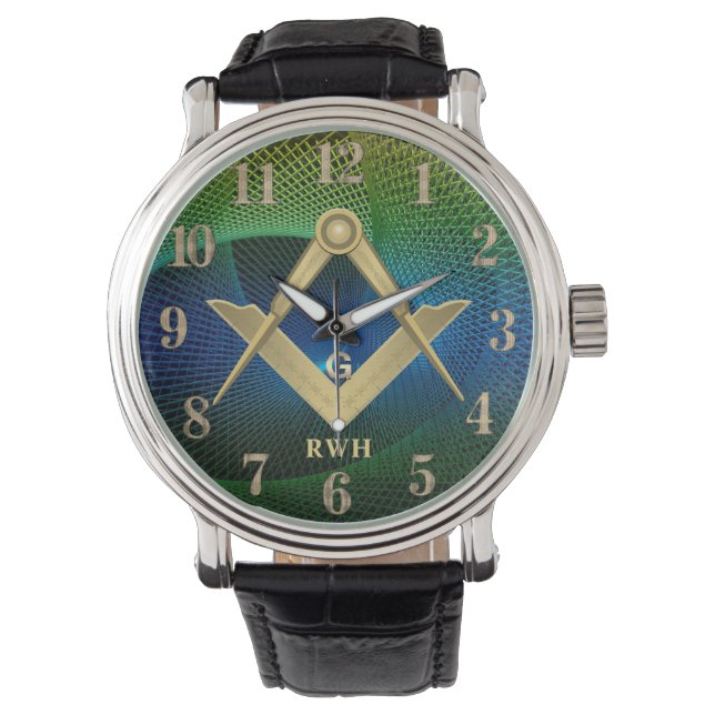 Modernes Fraktal Masonic Mit Monogramm Watch Armbanduhr (Vorderseite)