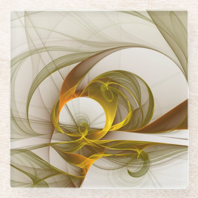 Modernes Fraktal mit Abstrakten Wertvollen Metallf Glasuntersetzer (Vorderseite)