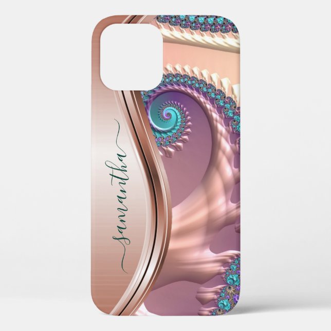 Modernes Fraktal Rose Gold Handgeschriebener Name Case-Mate iPhone Hülle (Rückseite)