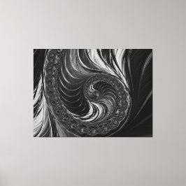 Modernes Fraktal Schwarz-weiß Metal Nautilus Swirl Leinwanddruck
